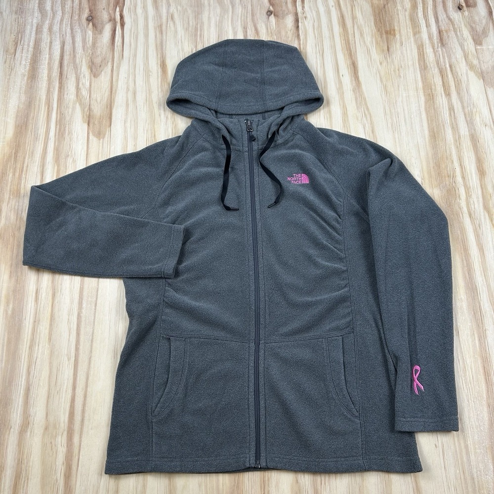 The North Face Women's Large Gray Polartec Fleece Hoodie Full Zip Breast Cancer